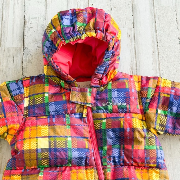 Columbia Snuggly Bunny Baby Snowsuit 6M Patchwork Plaid Bunting Hooded One-Piece - Picture 3 of 14